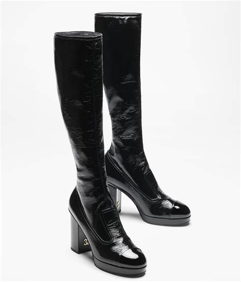 chanel crumpled calfskin boot|High Boots Crumpled Shiny Fabric & Patent Calfskin Black.